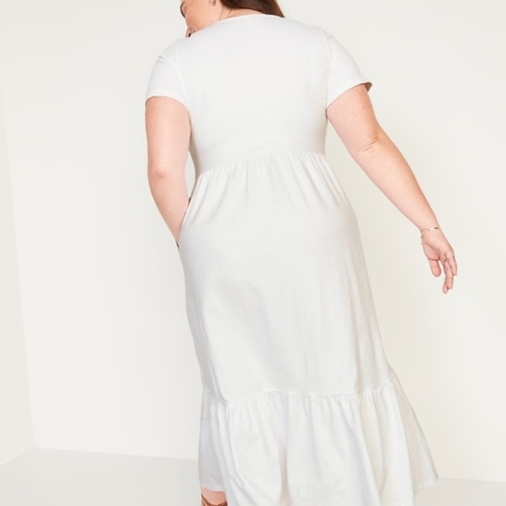 Short-Sleeve Tiered Slub-Knit Midi Swing Dress - Picture 3 of 5